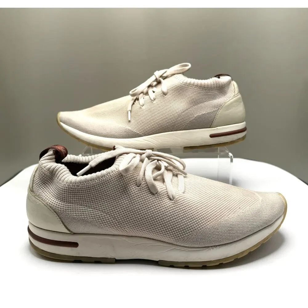 Loro Piana 360 LP Flexy Walk Size 42 Cream Fabric and Leather Lace Up Sneakers